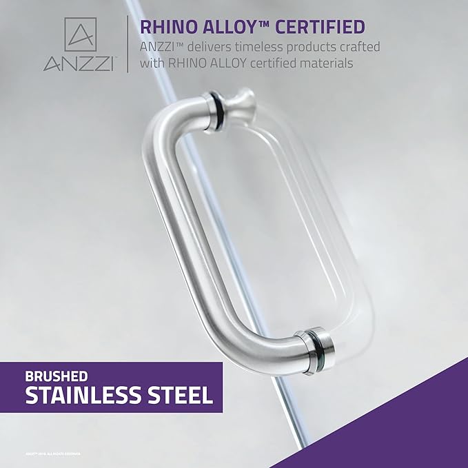 ANZZI 70" x 24" Frameless Shower Door in Brushed Nickel,Water Repellent Glass Shower Door with Seal Strip Parts and Handle, 5/16 Glass Hinged Shower Door with Handle (SD-AZ09-01BN)