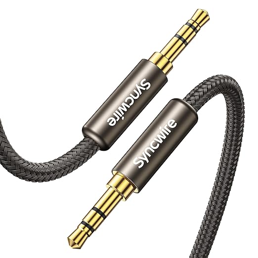 SYNCWIRE 3.5mm Nylon Braided Aux Cable, Audio Auxiliary Input Adapter Male to Male Cord for Headphones, Car, Home Stereos, Speaker, iPhone, iPad, iPod, Echo & More - 1.64ft/0.5m, Gold Brown