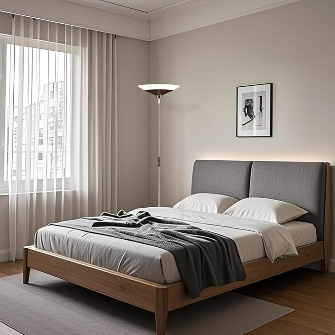 SIBRILLE Brown Torchiere Floor Lamp - 30W Dimmable LED Standing Lamp with Remote, 4 Color Temps, Stepless Dimming, 3000-6500K, 1800LM, 72in Tall Floor Light for Office Bedroom Living Room Corner