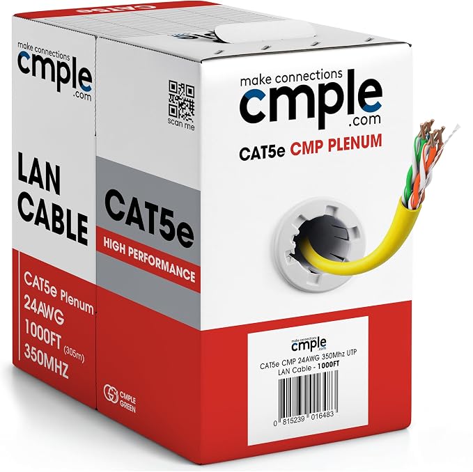 Cmple - Cat5e Plenum Cable 1000ft, 350MHz Gigabit Ethernet Solid Network by Cmple