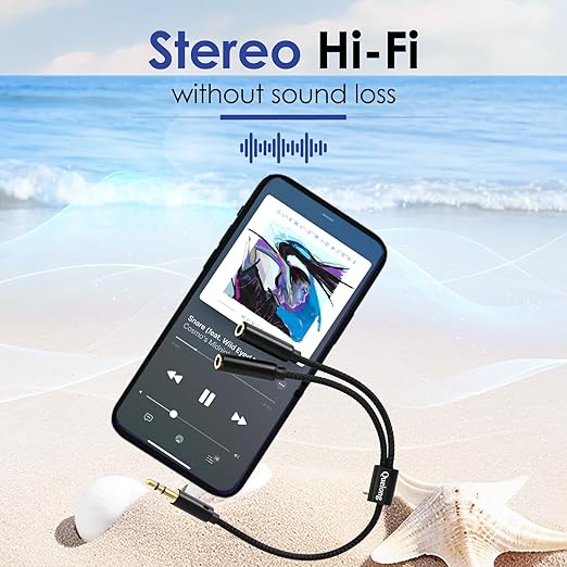 Quelong 1Pcs Headphone Splitter, Dual Headphone Nylon Braided Extension Cable, Hi-Fi Audios Stereo Y Splitter 3.5mm 2 Female 1 Male, Suitable for Phones, PS4, Amplifiers, Smartphones, Tablets,etc.