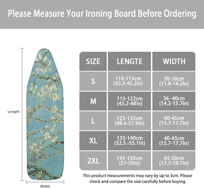 ZCFYGDX William Morris Prints Ironing Board Cover 3 Nylon Buckle Fastening Easy to Install Iron Decor Covers Standard with Elastic Edge Scorch Resistant Protective Covers for Iron Board 15x48 Inch