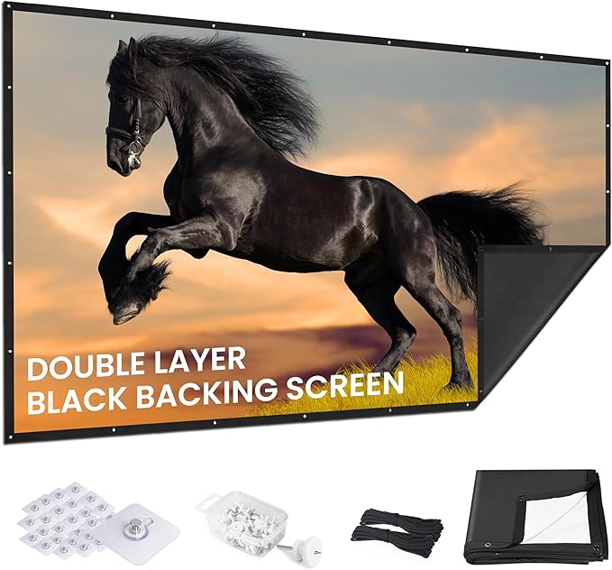 120 inch Projector Screen 2025 Upgraded- Black Backing, Straight Edges, Foldable, Washable and Wrinkle-Free - for Indoor Home Theater and Outdoor Cinema -White 16:9 by IOLIEO