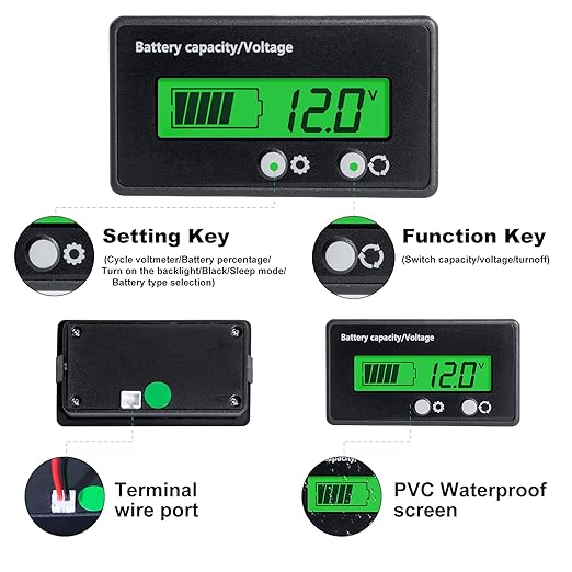 12V 24V 36V 48V Battery Capacity Indicator Golf Cart Voltage Meter with LCD Display Green Backlight, Waterproof Monitor Gauge Digital Voltmeter Testers for 3S-26S Lithium Battery&Lead-Acid Batteries