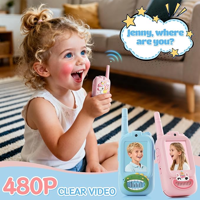 Video Walkie Talkies for Kids – Kids Walkie Talkies 2 Pack with Cute Silicone Cover, Voice Changer, 1000FT Range, Fun Indoor Outdoor Toys – Birthday for Boys and Girls Ages 3-10