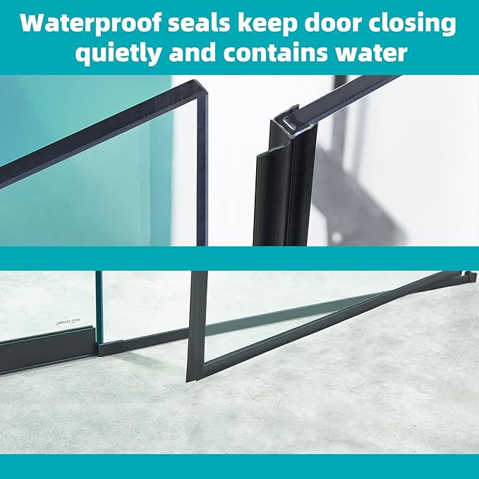 Pivot Swing Shower Door, Adjustable Width 48" W x 74" H Semi-Frameless Shower Glass Door with 5/16 in (8mm) Clear SGCC Tempered Glass with Nano Easy-Clean Coating (Matte Black)
