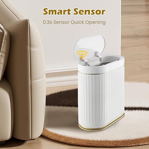 Bathroom Trash Can with Lid Automatic 2 Gallon Motion Sensor Garbage Bin, 7.5 Liter Smart Trash Bin Bathroom Decor, Plastic Garbage Can, Narrow Trash Can for Bedroom, Office, Living Room