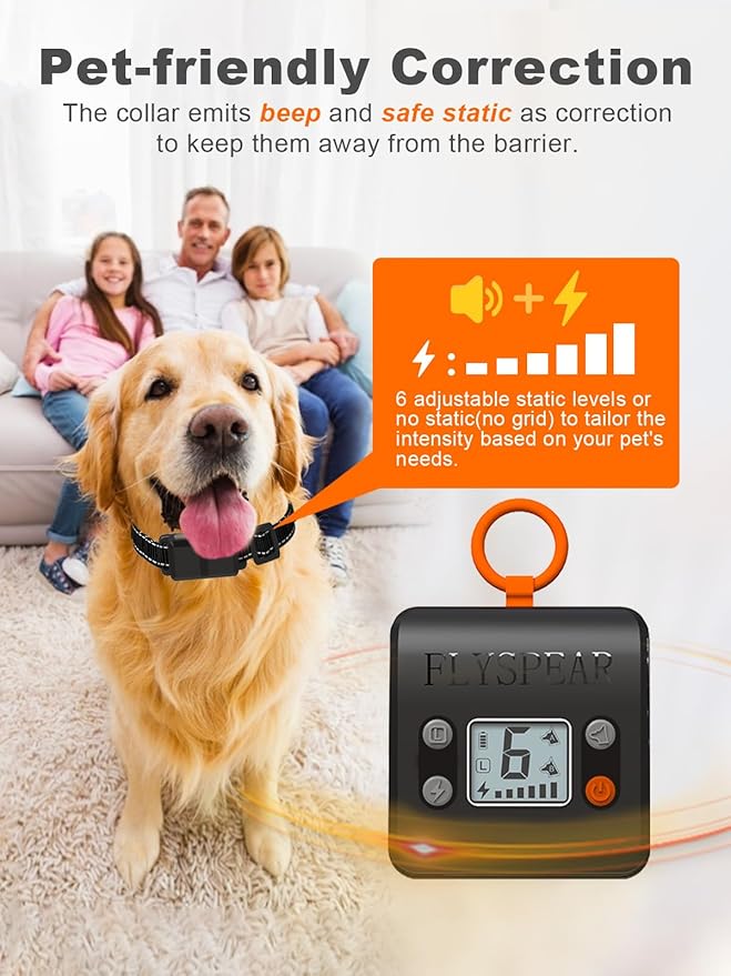 Wireless Pet Barrier with 2 Transmitters - Rechargeable Indoor Barrier with 6 Adjustable Range Radius up to 7 ft, 6 Adjustable Safe Static Intensity, Electric Fence System for Dogs with Hook-Black
