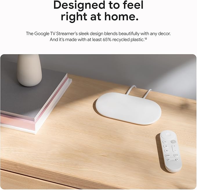 Google TV Streamer 4K - Fast Streaming Entertainment on Your TV with Voice Search Remote - Watch Movies, Shows, Live TV, and Netflix in 4K HDR - Smart Home Control - 32 GB of Storage - Hazel