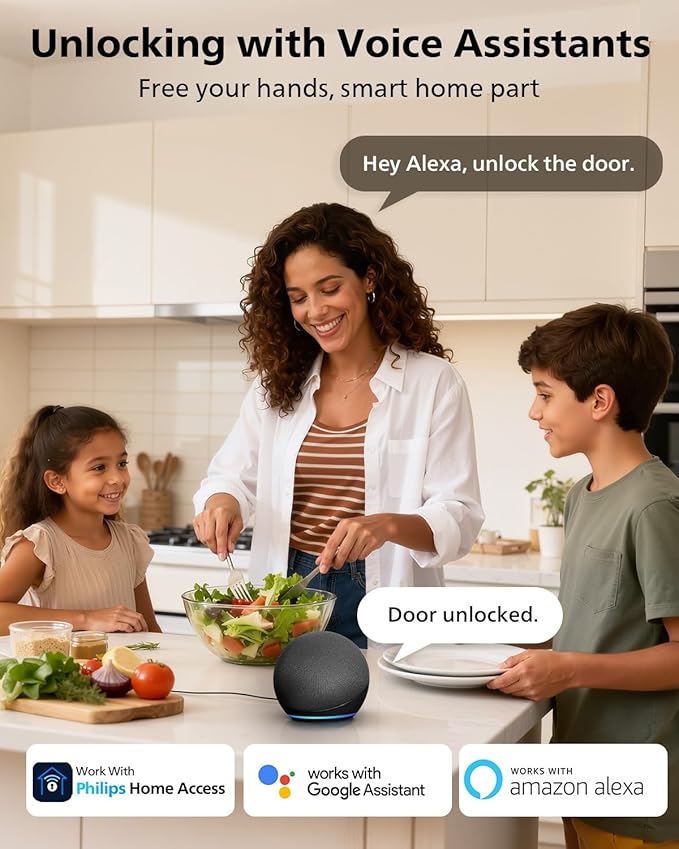 Philips Smart Lock, Smart Door Lock Built-in WiFi, App Remote Control, Keyless Entry Door Lock for Front Door, Deadbolt Lock Auto Lock, Support Alexa & Google, IP54 Waterproof, Black
