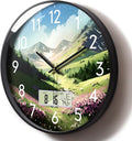 SCOAGE Digital Large Display Silent Wall Clock with Temperature Date Mountain Flowers Modern Non-ticking Battery Operated Mount Clocks Bathroom Kitchen Clock Farmhouse Living Room Office Decor 12 Inch