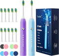 7AM2M Rechargeable Sonic Electric Toothbrush 2 Pack, Soft Toothbrushes for Adults and Kids with 12 Brush Heads, IPX7 One Charge Use for 90 Days, 5 Modes with 2 Minutes Build in Smart Timer