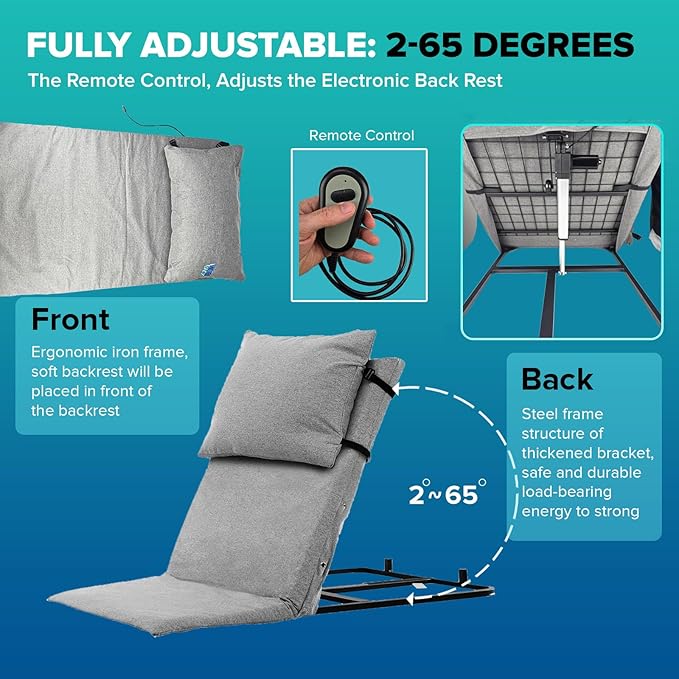 Electric Lifting Backrest for Bed by Mobi-Back, Medical Back Pillow with Electric Pump System, Used by Pregnant Women, Elderly for Sit-Up in Bed - Gen 2.