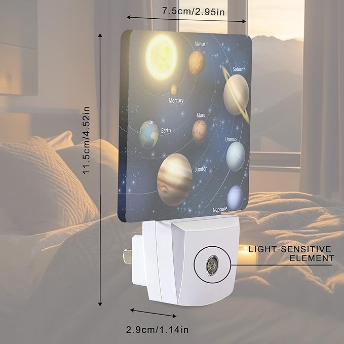 Smoaffly Planet Solar System Universe Galaxy Space Night Light Plug-in LED Nightlights Auto Sensor Night Lamp Dusk-to-Dawn Lamp Home Decor for Nursery Children Girls Boys