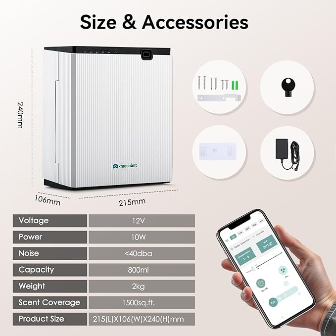 Mxmoonant Scent Air Machine for home 800ML, Aroma Diffuser App Control, Waterless Essential Oil Diffuser for Home, Mall, Office, Spa, Hotel Lobby