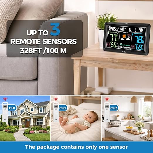 Weather Station Atomic Clock Indoor Outdoor Thermometer Wireless, Barometer - Image 3