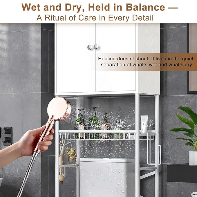 Over The Toilet Storage Cabinet - Bathroom Organizers Shelf with Barn Doors, Freestanding Space-Saver Above Toilet Storage Cabinet , Water-Resistant Rack for Bathroom，Anti-Tip Toilet Shelves (White)