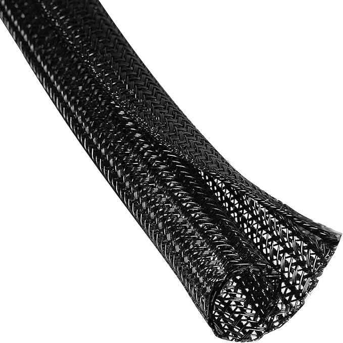 QCSIW 25ft – 1" Split Braided Cable Sleeve – Self-Wrapping Wire Loom Cord Protector for Power Cords, PC, TV, Automotive, and Audio Cable Management – Flexible Cable Organizer – Black