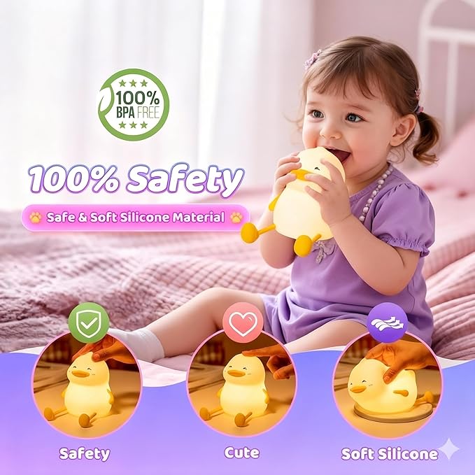 Duck Night Light for Kids, Cute Benson Ducks Gifts, Squishy Touch Silicone Animal Nursery Bedside Lamp Goose Gifts, Dimmer & Rechargeable, Birthday Gifts for Boys Girls Women Teen(Hip Hop Duck)