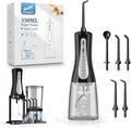GOLDANT 350ML Water Flosser with Drainage & Storage Stand, Keeps Dry & Clean, 5 Modes, 360°Nozzle, Cordless Rechargeable, IPX7 Waterproof, Portable for Home & Travel (Black)