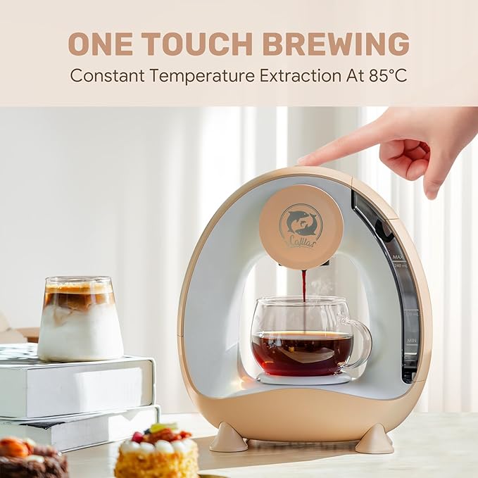Single Serve Coffee Maker,Fast Brew in 2 minutes,Stylish＆Compact Design,MINI Q 2 IN 1 Coffee Machines for K*cup Capsules & Ground Coffee, Champagne Coffee maker
