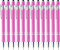 LINFANC 12 Pack Pink Ballpoint Pen with Stylus Tip, 1.0 mm Black Ink Smooth Writing Pens, Metal Stylus Pens for Touch Screens
