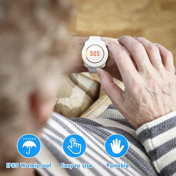 Daytech Wireless Caregiver Pager Call Button for Elderly at Home Life Alert Systems for Seniors Disabled Patient 1 Emergency Watch 1 Receiver