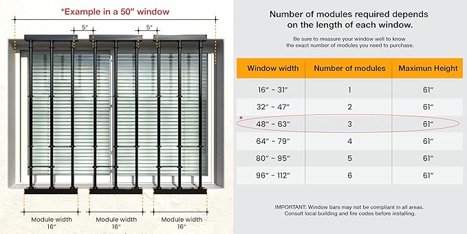 SWB Adaptable Window Bars Security for Windows - Model B | Easy DIY Installation | Suitable for Both Frame and Wall | Telescopic System | Patented Security Innovation