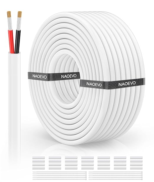 NAOVEO 12 Gauge Wire 2 Conductor Electrical Wire, 12 AWG Stranded PVC Tinned Copper Cable, Flexible/Low Voltage Automotive Wiring for LED Lamps, Marine, Speaker, Appliances (50FT)