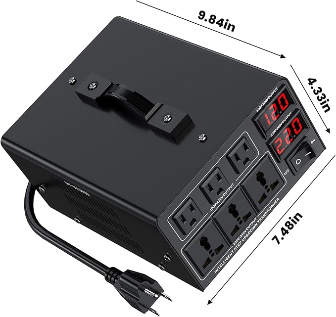 8000W Voltage Converter Transformer(110V to 220V or 220V to 110V) Step Up/Down Converter 110/120 Volt - 220/240 Volt w/US Power Cord,Circuit Breaker Protection, LCD Screen Display
