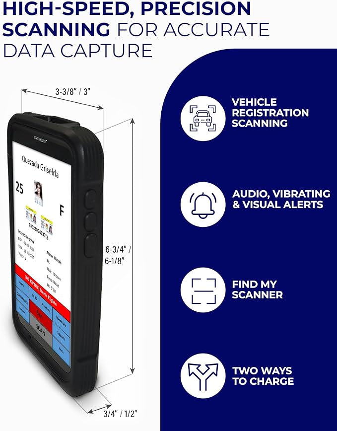 ID Scanner - Drivers License and Passport Scanner and Reader - Age Verification and Customer Management - Quantum Edge V3 Includes Handheld Scanner, Outer Carry Case, & Accessories