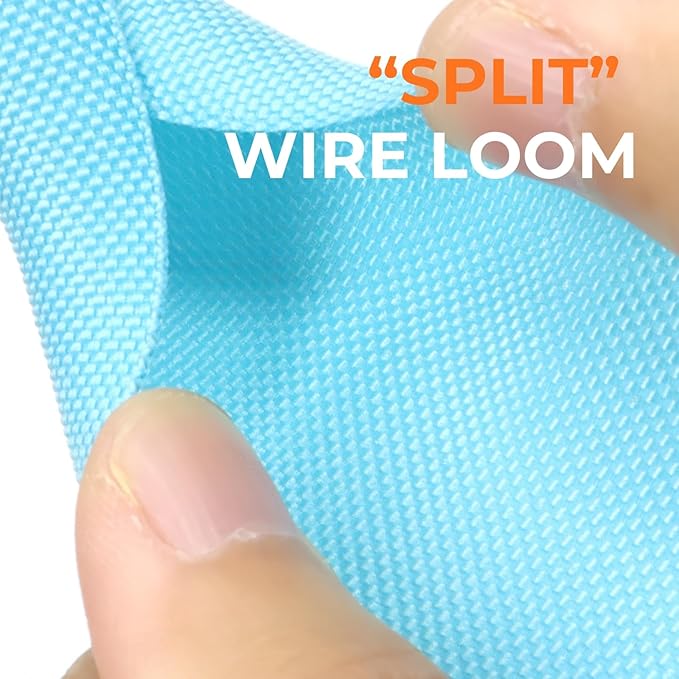HOLED 1/2 inch Split Braided Cable Management Sleeve for USB Cable Power Cord Audio Video Cable, Wire Loom Cord Protector from Cat Dog Chewing (Sky Blue, 25FT)