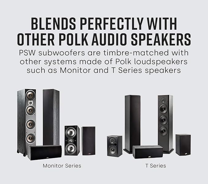 Polk Audio PSW10 10" Powered Subwoofer Home Audio – Power Port Tech, Up to 100 Watts, Big Bass in Compact Design, Easy Setup with Home Theater, Timbre-Matched with Monitor & T-Series Polk Speakers
