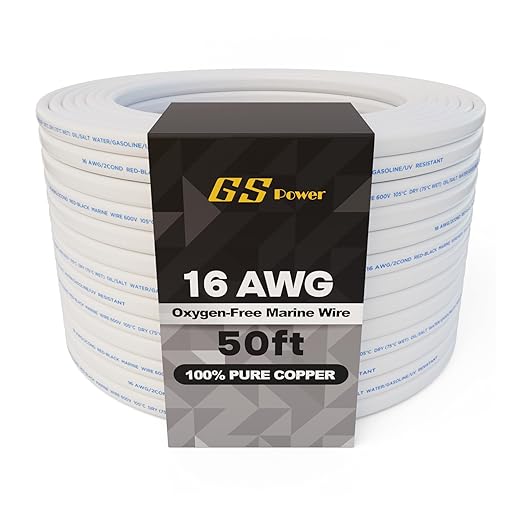 GS Power 50 Ft Duplex Marine Wire, 16 Gauge Wire, Oxygen-Free Tinned Copper 16 AWG Electrical Boat Wiring, Sheathed Copper Marine Grade Electrical Cable for Boat Automotive RV Camper Trailer