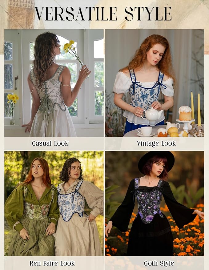 SCARLET DARKNESS Bustier Tops for Women Renaissance Floral Lace Up Bodyshaper - Image 5