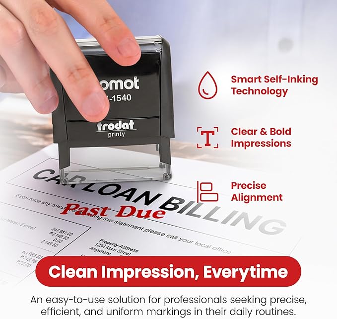 Promot Past Due Self Inking Rubber Stamp - Refillable Stampers for Office - Business, Accounting, Bookkeeping, Coding, Legal, Notary, Work, Ordering, Inventory, Check, Accounts Payable Stamp - Red Ink