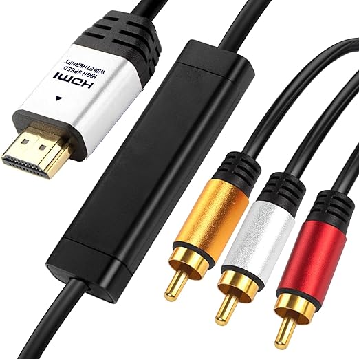 YOTETION 6FT HDMI to RCA Cable with IC, HDMI Male to 3-RCA SV AV Cable, 1080P for TV HDTV DVD