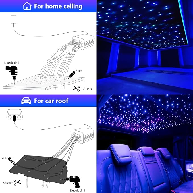 AMKI 16W Bluetooth Twinkle Fiber Optic Star Ceiling Lights Lamp Kit, LED RGBW Engine Driver APP/Remote Control (430pcs(0.03in+0.04in+0.06in)9.8ft)