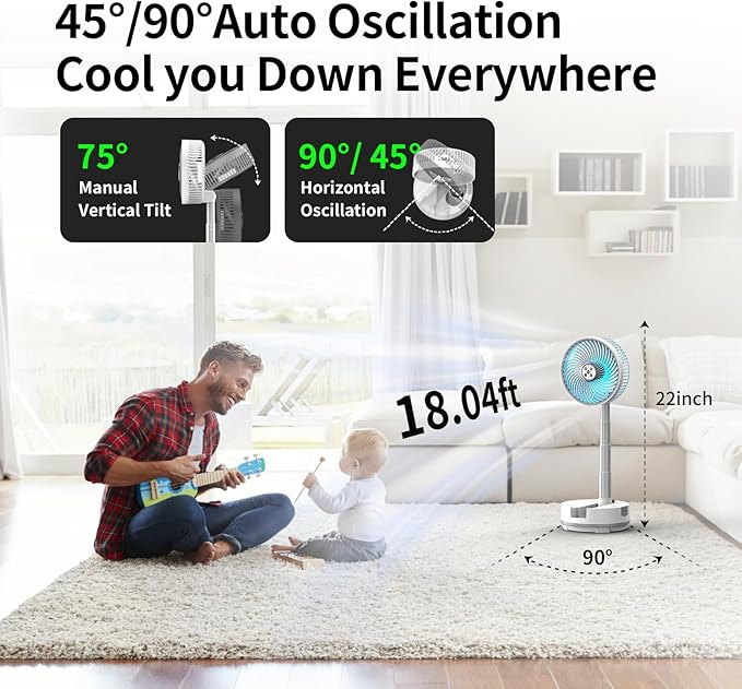 Socool 20000mAh Portable Fan Foldable Wireless Battery Rechargeable with 8-Speed & 112H, 90° Osciliating Floor Standing Fan Remote, Desk Fan with 8H Timer & LED Light for Home Kitchen Travel Camping