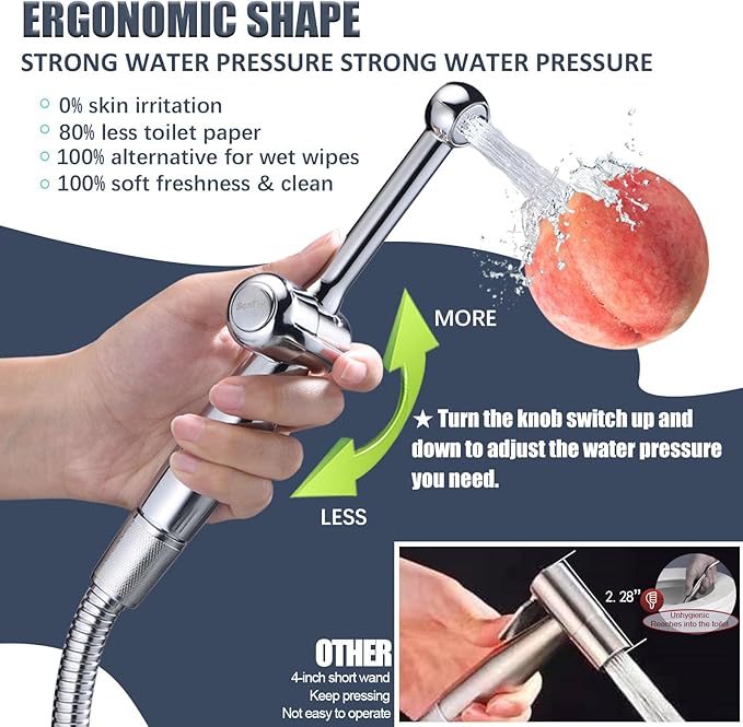 SonTiy Handheld Bidet Sprayer for Toilet, Adjustable Water Pressure Control Cloth Diaper Sprayer with Bidet Hose, Brass Hand Held Bidet Attachment Jet Spray for Toilet with Backflow Preventer, Chrome