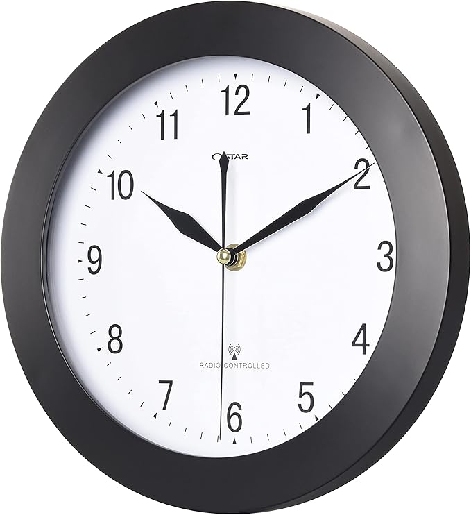 Atomic Wall Clock，US Auto Calibration Time 10 Inch Round Clock, Battery Operated