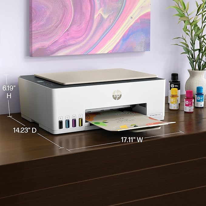 HP Smart Tank 5000 Wireless All-in-One Ink Tank Printer, Scanner, Copier with 2 Years of Ink Included, Best-for-Home, Cartridge-Free, Refillable, AI-Enabled (5D1B6A)