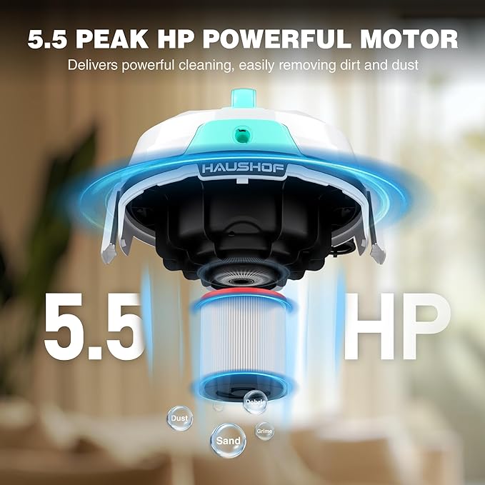 HAUSHOF 4 Gallon 5.5 Peak HP Wet/Dry Vacuum Upholstery Cleaner, Portable Shop Vacuum with 1-1/4 Inch Diameter x 5 Foot Hose, 13 Foot Cord, Ideal for Home, Workshop, and Garage Cleaning