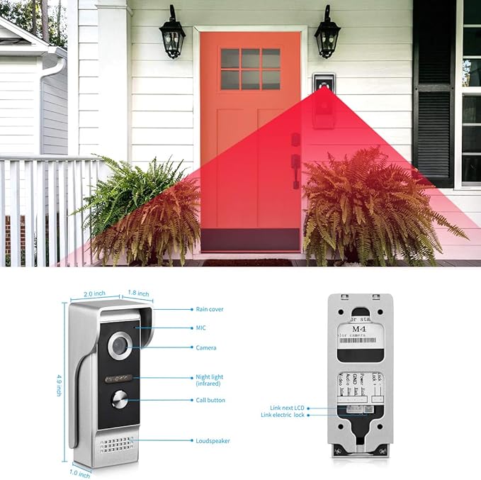 AMOCAM Video Intercom System, 7 Inches Monitor Wired Video Door Phone Doorbell Kits, Indoor Outdoor IR Camera Support Unlock, Monitoring, Dual-Way Intercom for Villa House Office Apartment