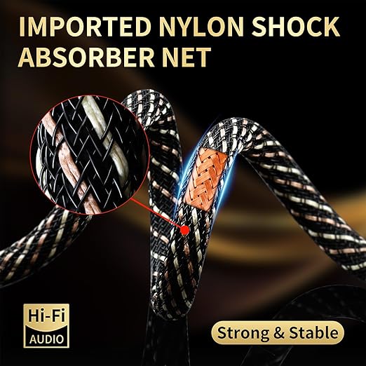 Audiophile HiFi Audio Cable–3.5mm to 3.5mm,6N OFC Core,24K Gold-Plated Plugs,with Nylon Braid,AUX Cable,Compatible with Phone,MP4,Speakers,Amplifiers,TV(4.92ft/1.5m)