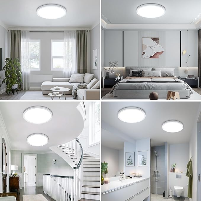 SunRider 6-Pack LED Flush Mount Ceiling Light Fixture, 5000K Daylight White, 2400LM, 12 Inch 24W Indoor Flat Panel Lamp, 240W Equiv., Non-Dimmable