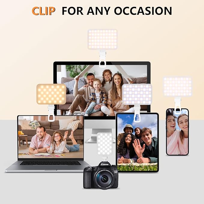 BANSINE Portable LED Photo Light - USB-Rechargeable, Up to 6500K Color Temperature for Selfie, Zoom Conference, Video, Makeup