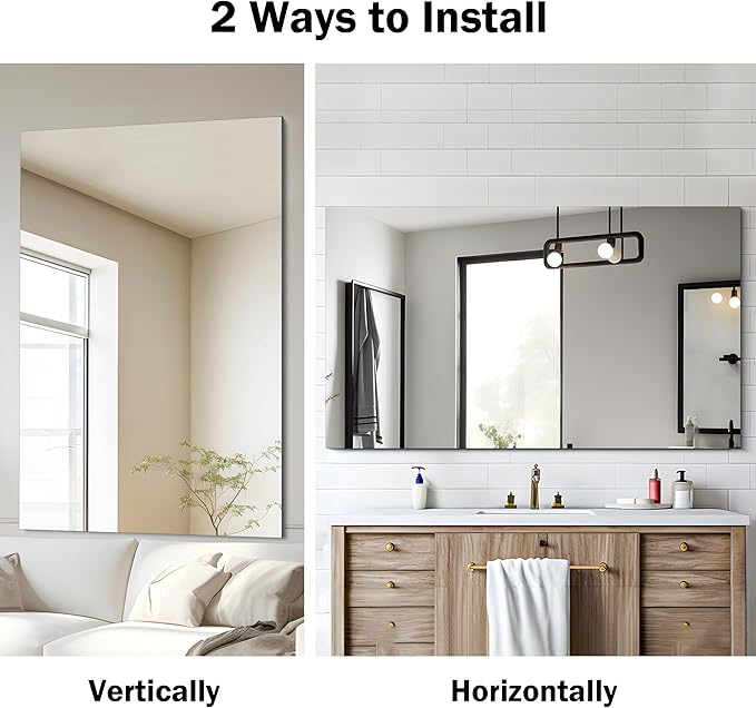 CILIBER Frameless Mirror, 30x48 inch Rectangle Bathroom Mirrors for Wall, Upgraded Shatterproof Large Vanity Mirror Over Sink with Polished Edge for Bathroom,Bedroom,Living Room and Entryway