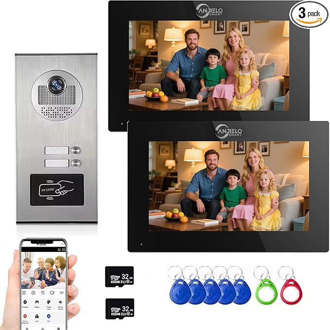 Wired Apartment Video Intercom System,1080P HD Video Doorbell, Compatible with 2 Units 7-inch Touchscreen,Supports Motion Detection,Two-Way Audio,Tuya Smart Home