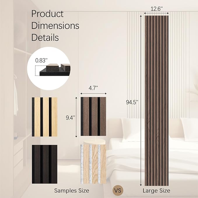 ARMURO Wall Panels for Interior Wall Decor - Wood Slat Wall Panel Samples Pack (4PCS) - Wall Decor Natural Oak/Walnut/Oak (Grey)/Smoked Wood Wrapped Soundproof Wall Panels